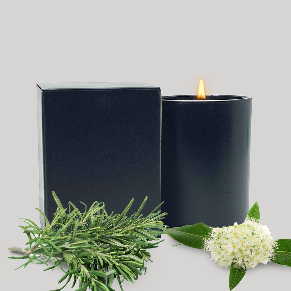 CNDLSBGJ200LMTTB-200g Lemon Myrtle and Tea Tree Soy Blend Candle in Matte Black Glass Jar