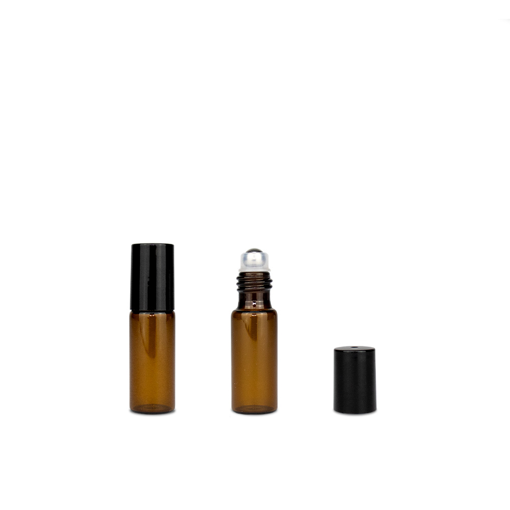BOGROLL5ABKIT 5ml Roll On Amber Bottle with Black Cap